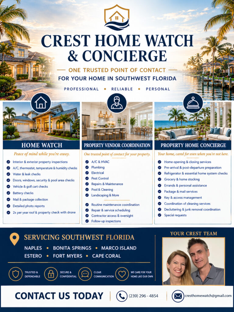 Naples Luxury Property Manager, Naples Property Manager, Luxury Property Manager Naples, Crest Home Watch
